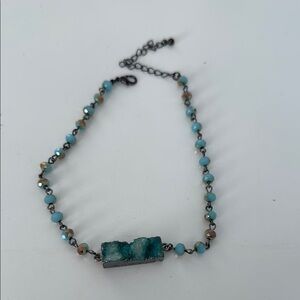 Beaded Gem Blue Choker Necklace